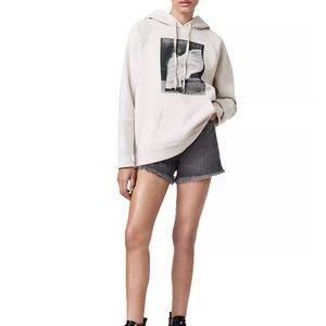 AllSaints Olivia Lucia Graphic Hoodie Cream Oversized Small